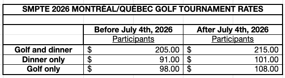 Golf SMPTE 2026 Rates Sceenshot