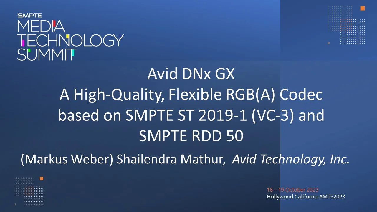 Avid DNx GX  - A high-quality, flexible RGB(A) codec at commodity bitrates, combining SMPTE ST 2019-1 (VC-3) and SMPTE RDD 50